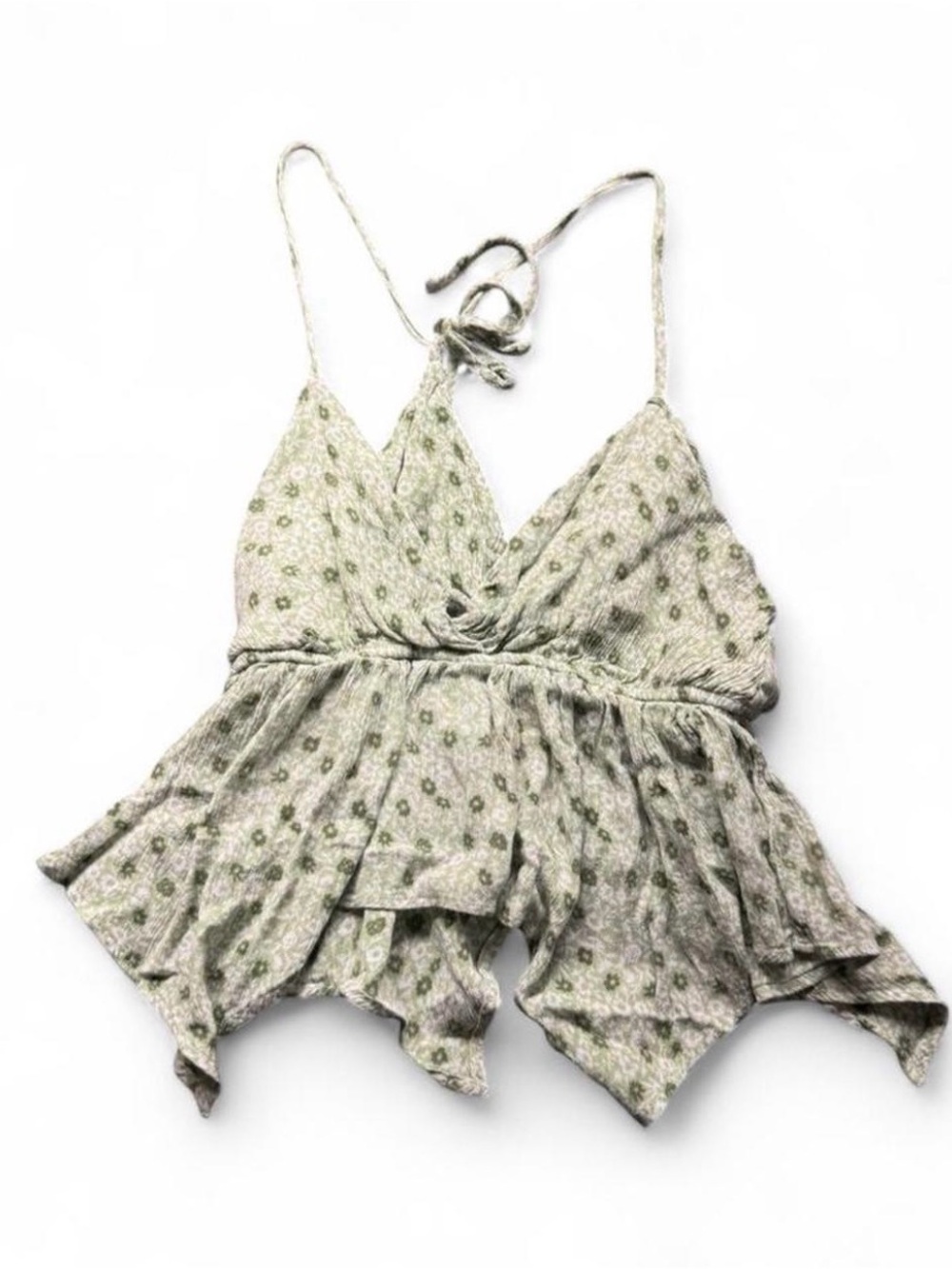 Light Green Floral Spaghetti-Strap Tank Top
